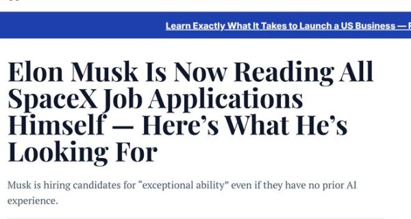 SpaceX AI 部门大规模招人, 马斯克亲自审核简历