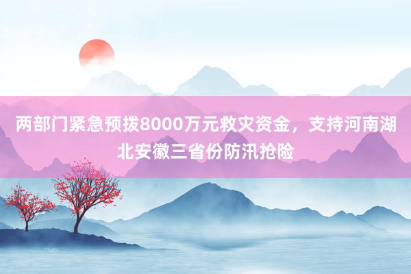 两部门紧急预拨8000万元救灾资金，支持河南湖北安徽三省份防汛抢险