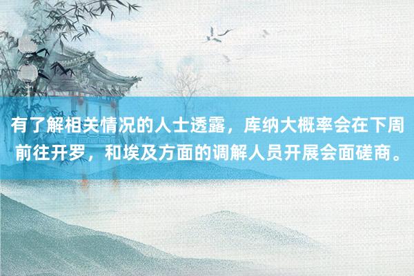 有了解相关情况的人士透露，库纳大概率会在下周前往开罗，和埃及方面的调解人员开展会面磋商。