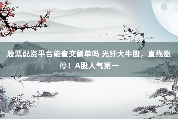 股票配资平台能查交割单吗 光纤大牛股，直线涨停！A股人气第一