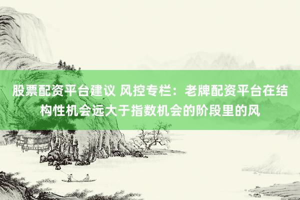 股票配资平台建议 风控专栏：老牌配资平台在结构性机会远大于指数机会的阶段里的风