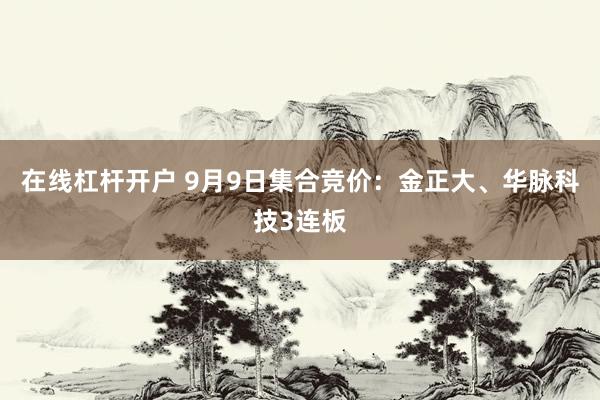 在线杠杆开户 9月9日集合竞价：金正大、华脉科技3连板